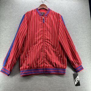 G-NET Men's Red, White Blue Strip Zip Up Windbreaker Jacket Size Large   A14b